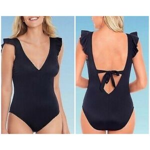 NWT! Beach Betty by Miracle Brands slimming control black v neck one piece